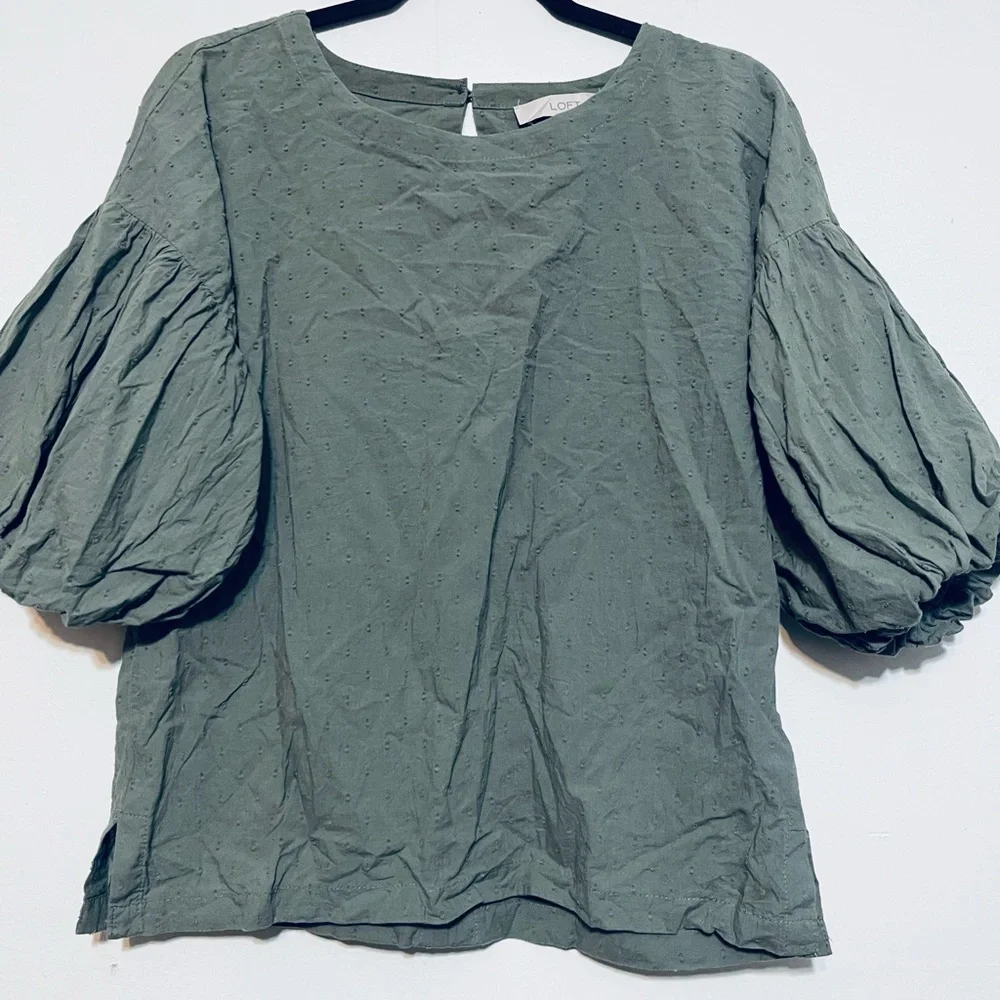 LOFT Sage Green Puff Sleeve Blouse